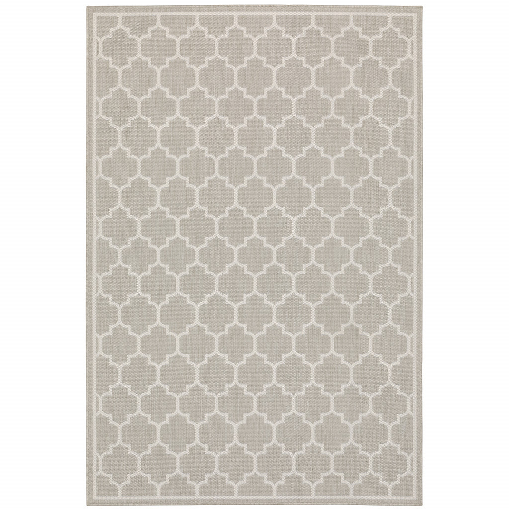 5' X 7' Gray and Ivory Geometric Stain Resistant Indoor Outdoor Area Rug