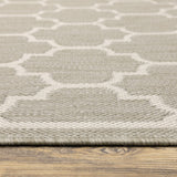 7' X 9' Gray and Ivory Geometric Stain Resistant Indoor Outdoor Area Rug