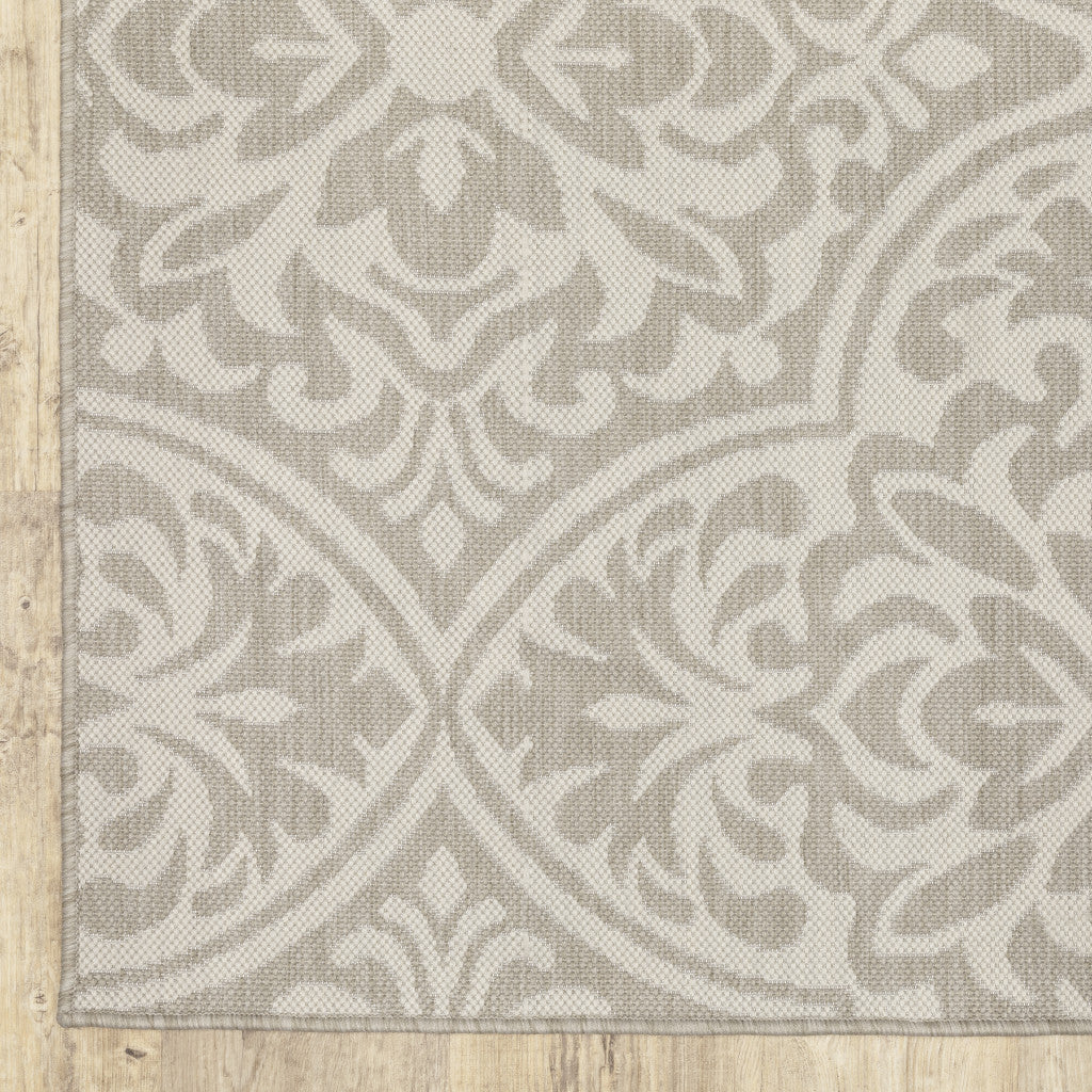 3' X 5' Gray and Ivory Floral Stain Resistant Indoor Outdoor Area Rug