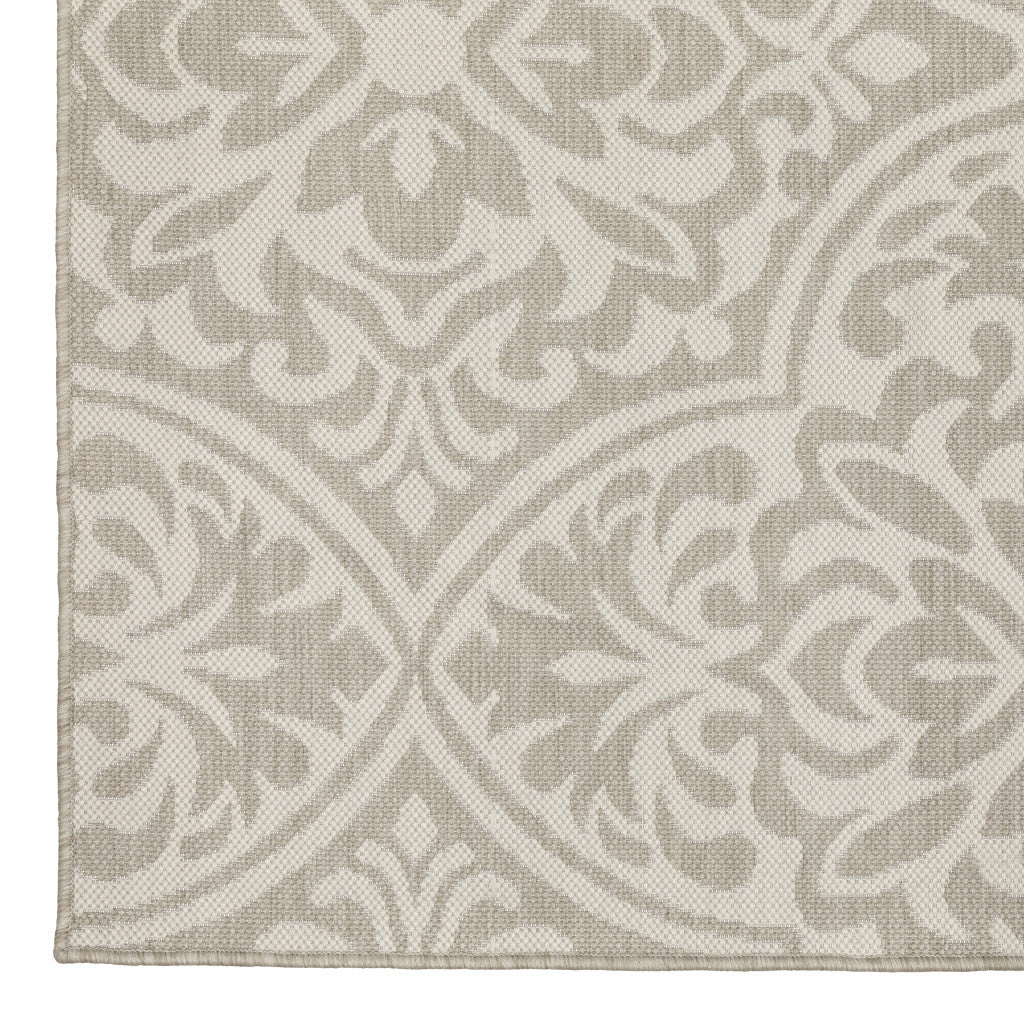 3' X 5' Gray and Ivory Floral Stain Resistant Indoor Outdoor Area Rug