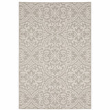 5' X 7' Gray and Ivory Floral Stain Resistant Indoor Outdoor Area Rug