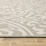 5' X 7' Gray and Ivory Floral Stain Resistant Indoor Outdoor Area Rug