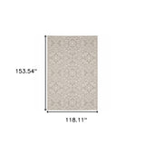 10' X 13' Gray and Ivory Floral Stain Resistant Indoor Outdoor Area Rug