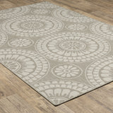 8' x 10' Gray and Ivory Geometric Stain Resistant Indoor Outdoor Area Rug