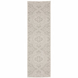 2' X 7' Gray and Ivory Floral Stain Resistant Indoor Outdoor Area Rug