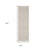 2' X 7' Gray and Ivory Floral Stain Resistant Indoor Outdoor Area Rug