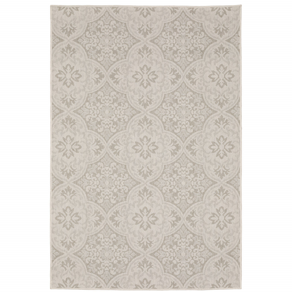 5' X 7' Gray and Ivory Floral Stain Resistant Indoor Outdoor Area Rug