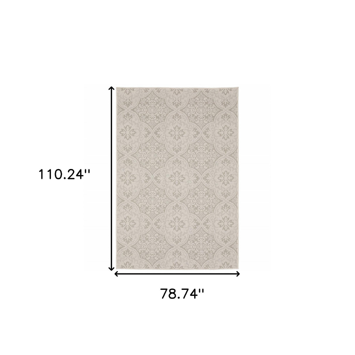 7' X 9' Gray and Ivory Floral Stain Resistant Indoor Outdoor Area Rug