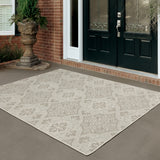 7' X 9' Gray and Ivory Floral Stain Resistant Indoor Outdoor Area Rug