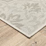 8' X 10' Gray and Ivory Floral Stain Resistant Indoor Outdoor Area Rug