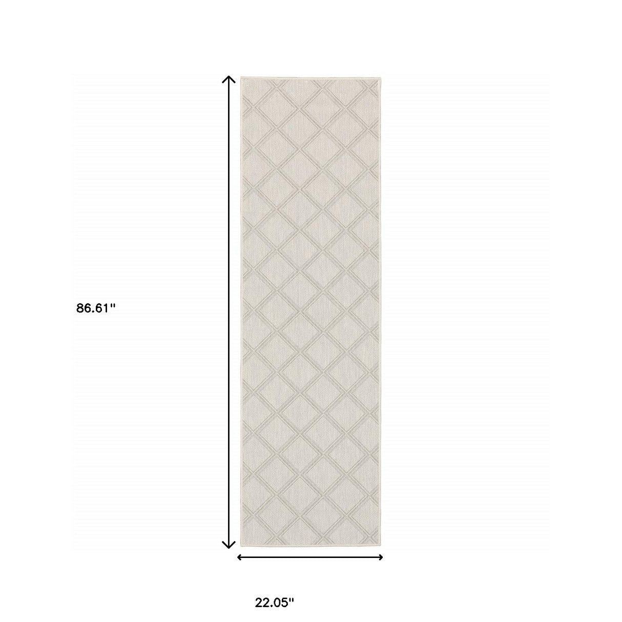 2' X 7' Gray and Ivory Geometric Stain Resistant Indoor Outdoor Area Rug