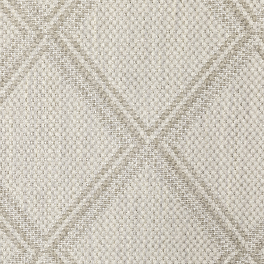 2' X 7' Gray and Ivory Geometric Stain Resistant Indoor Outdoor Area Rug