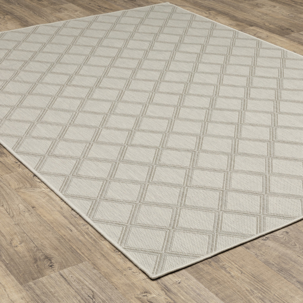 3' X 5' Gray and Ivory Geometric Stain Resistant Indoor Outdoor Area Rug