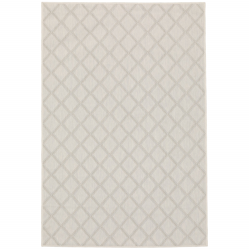 5' X 7' Gray and Ivory Geometric Stain Resistant Indoor Outdoor Area Rug