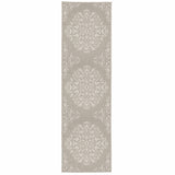 2' X 7' Gray and Ivory Oriental Stain Resistant Indoor Outdoor Area Rug