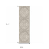 2' X 7' Gray and Ivory Oriental Stain Resistant Indoor Outdoor Area Rug