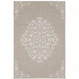 5' X 7' Gray and Ivory Oriental Stain Resistant Indoor Outdoor Area Rug