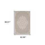 5' X 7' Gray and Ivory Oriental Stain Resistant Indoor Outdoor Area Rug