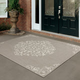 5' X 7' Gray and Ivory Oriental Stain Resistant Indoor Outdoor Area Rug