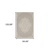 8' X 10' Gray and Ivory Oriental Stain Resistant Indoor Outdoor Area Rug