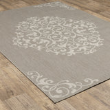 8' X 10' Gray and Ivory Oriental Stain Resistant Indoor Outdoor Area Rug