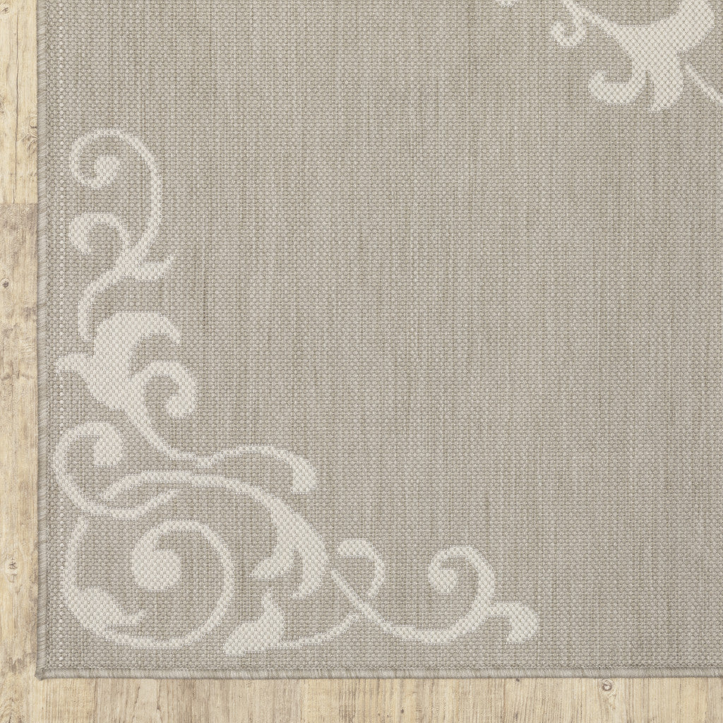 8' X 10' Gray and Ivory Oriental Stain Resistant Indoor Outdoor Area Rug