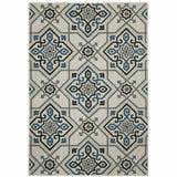 2' X 4' Blue and Beige Oriental Stain Resistant Indoor Outdoor Area Rug