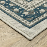 2' X 4' Blue and Beige Stain Resistant Indoor Outdoor Area Rug