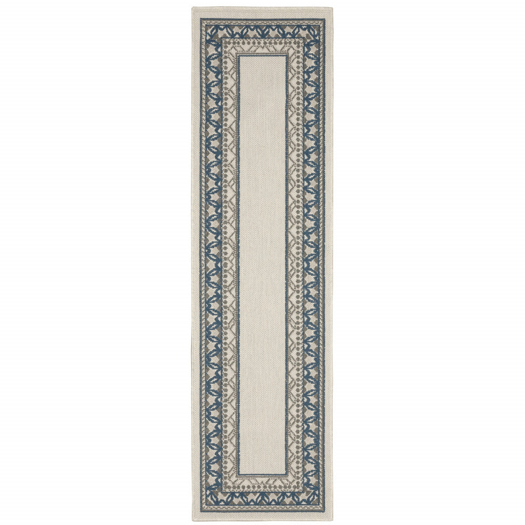 2' X 7' Blue and Beige Stain Resistant Indoor Outdoor Area Rug