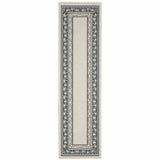 2' X 7' Blue and Beige Stain Resistant Indoor Outdoor Area Rug