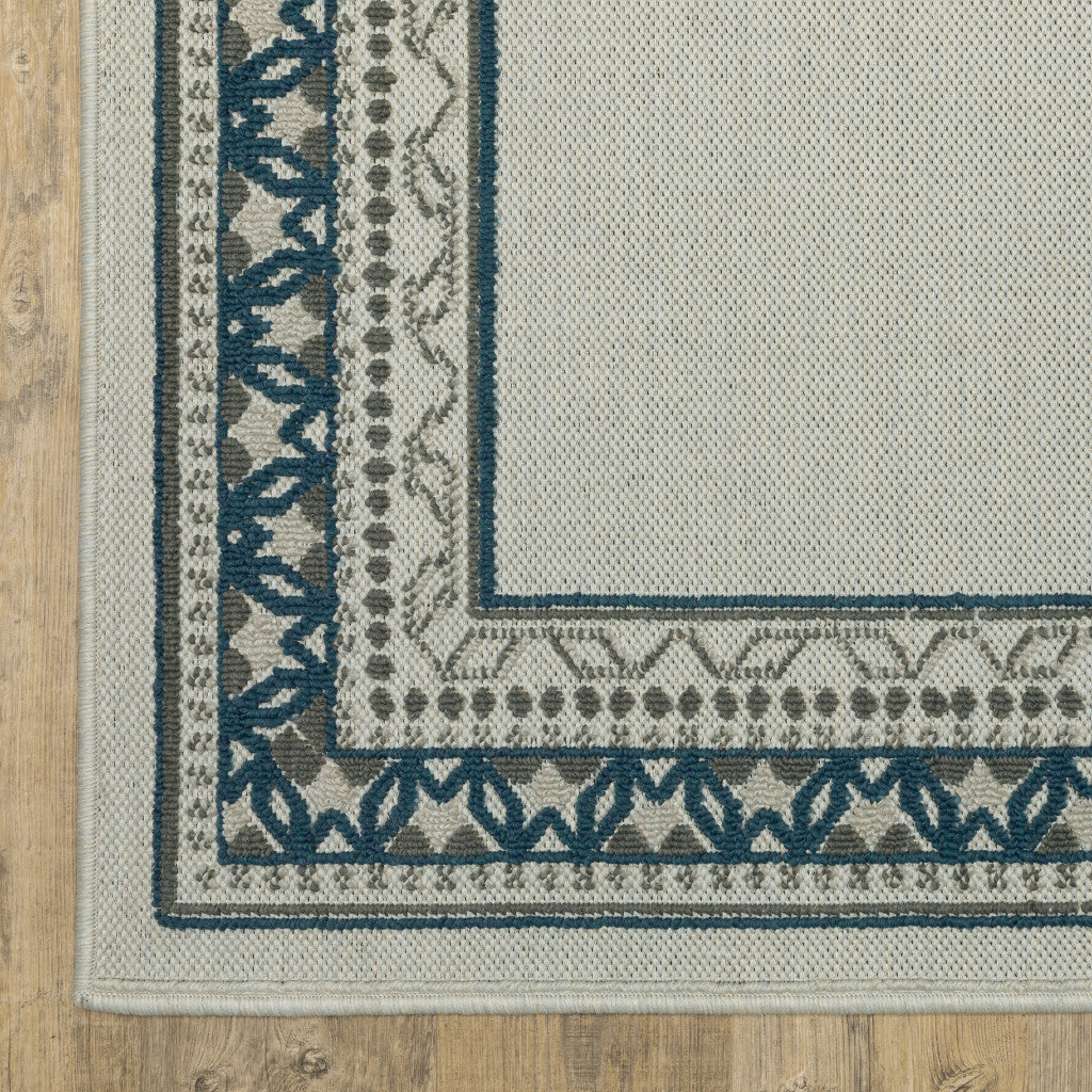 2' X 7' Blue and Beige Stain Resistant Indoor Outdoor Area Rug