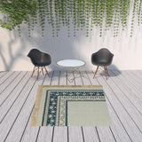 5' X 7' Blue and Beige Stain Resistant Indoor Outdoor Area Rug