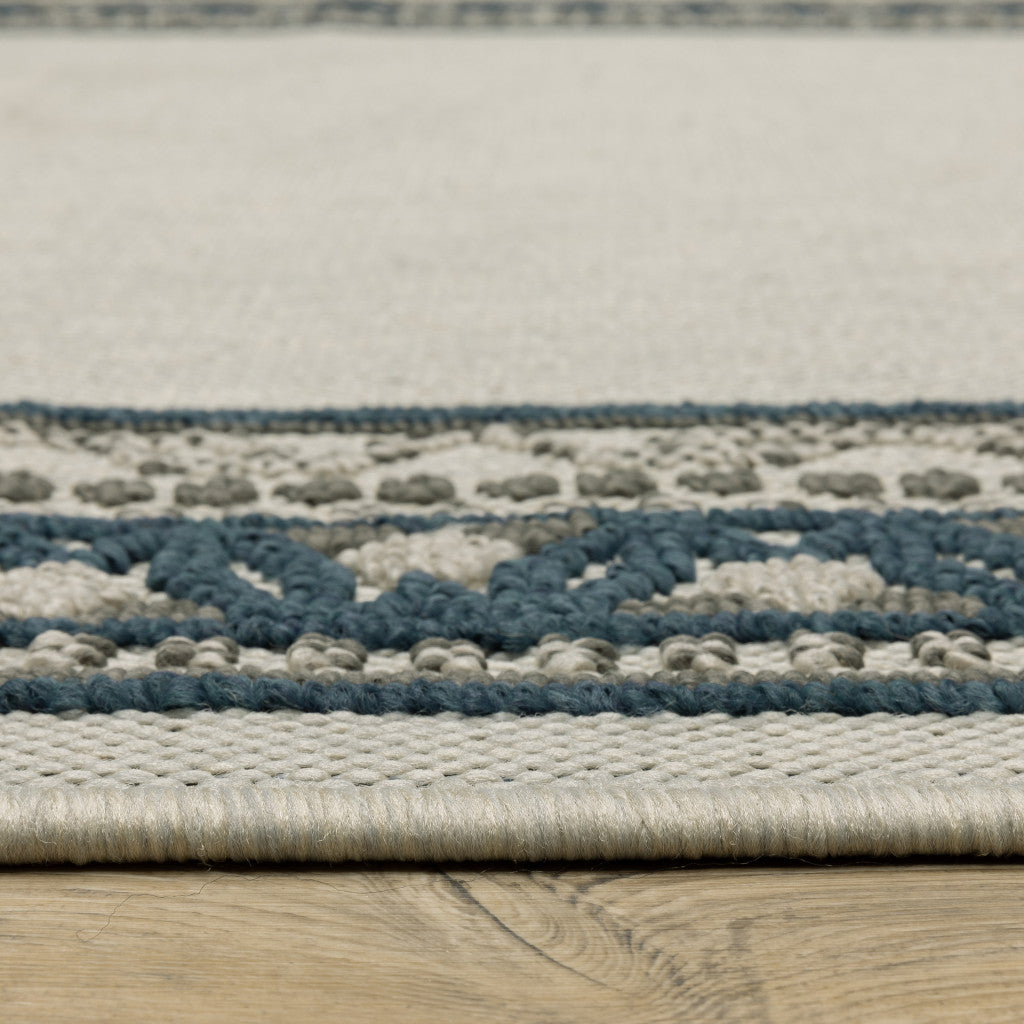 7' X 9' Blue and Beige Stain Resistant Indoor Outdoor Area Rug