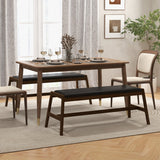 50 Inch Long Solid Wood Dining Bench Upholstered Table Bench with Faux Leather Padded Seat-Walnut