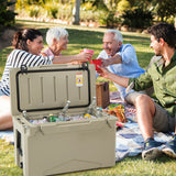 50 QT Rotomolded Cooler Insulated Portable Ice Chest with Integrated Cup Holders-Tan