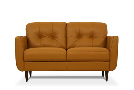 59" Camel And Brown Leather Loveseat