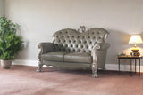 71" Bone Faux Leather Loveseat and Toss Pillows