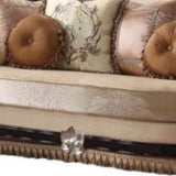 75" Tan Velvet Curved Loveseat and Toss Pillows