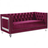 67" Burgundy Tufted Velvet Bling and Acrylic Love Seat