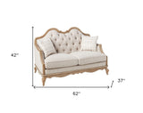 62" Beige And Brown Linen Loveseat and Toss Pillows