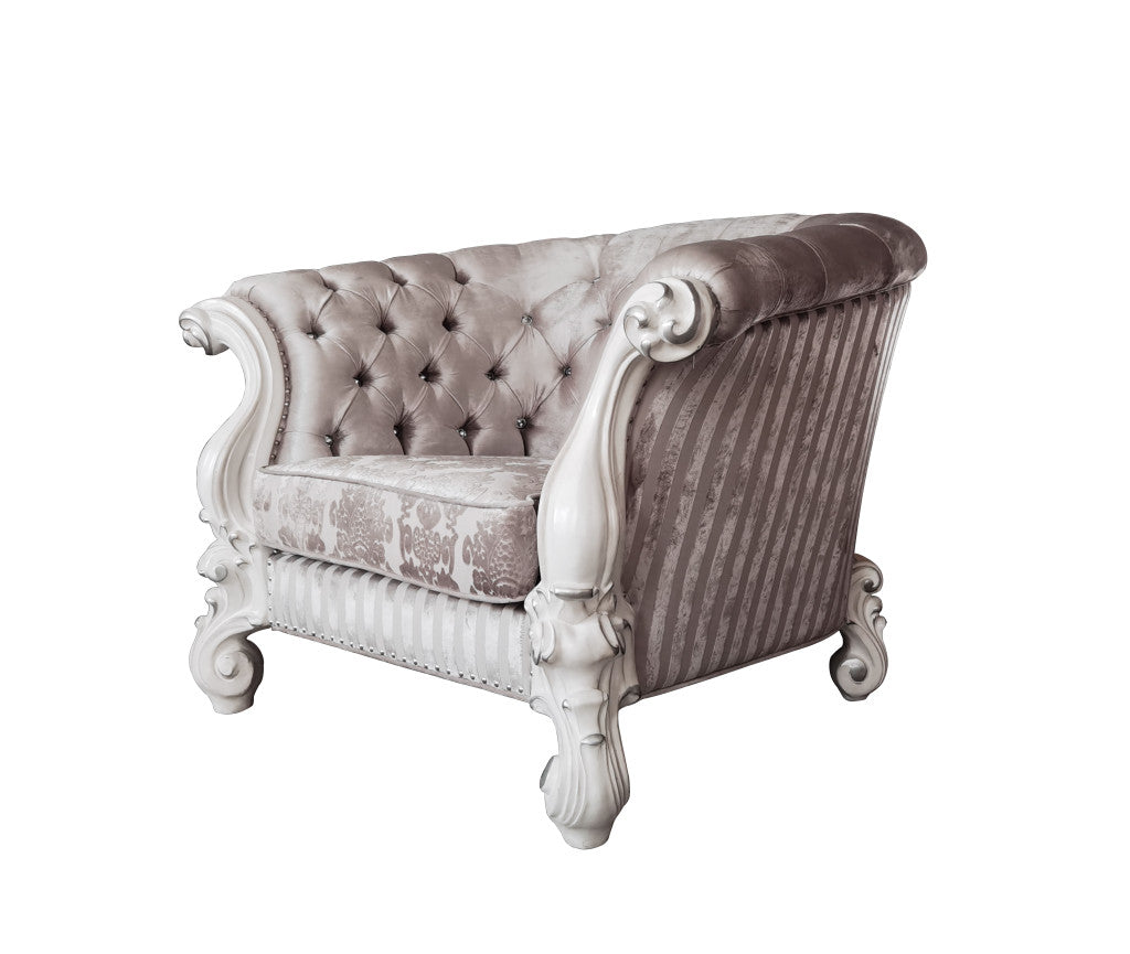 52" Ivory and Bone Fabric Damask Tufted Barrel Chair