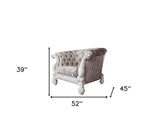 52" Ivory and Bone Fabric Damask Tufted Barrel Chair