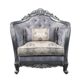 43" Light Gray Fabric And Platinum Floral Tufted Arm Chair