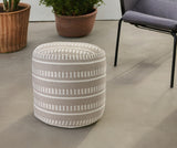 20" Brown Polyester Round Striped Indoor Outdoor Pouf Ottoman