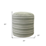 20" Brown Polyester Round Striped Indoor Outdoor Pouf Ottoman