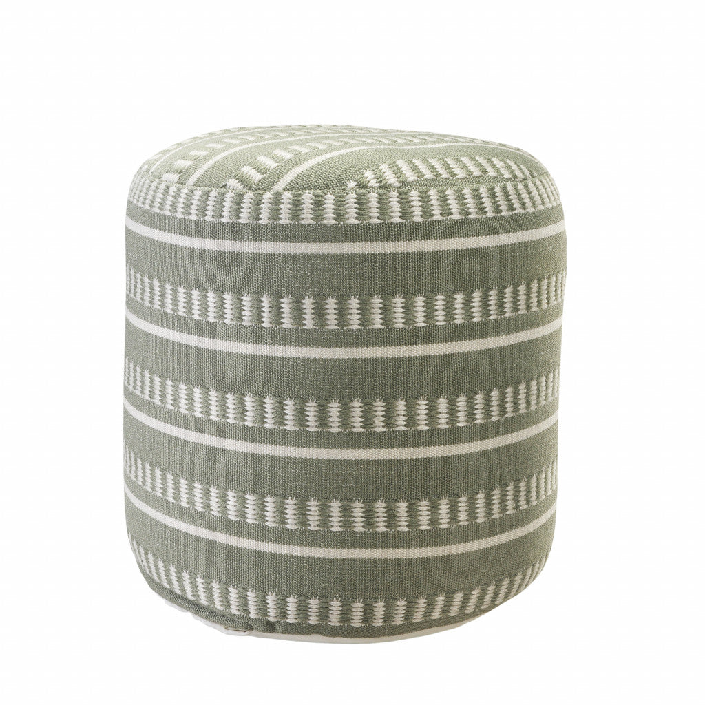 20" Brown Polyester Round Striped Indoor Outdoor Pouf Ottoman