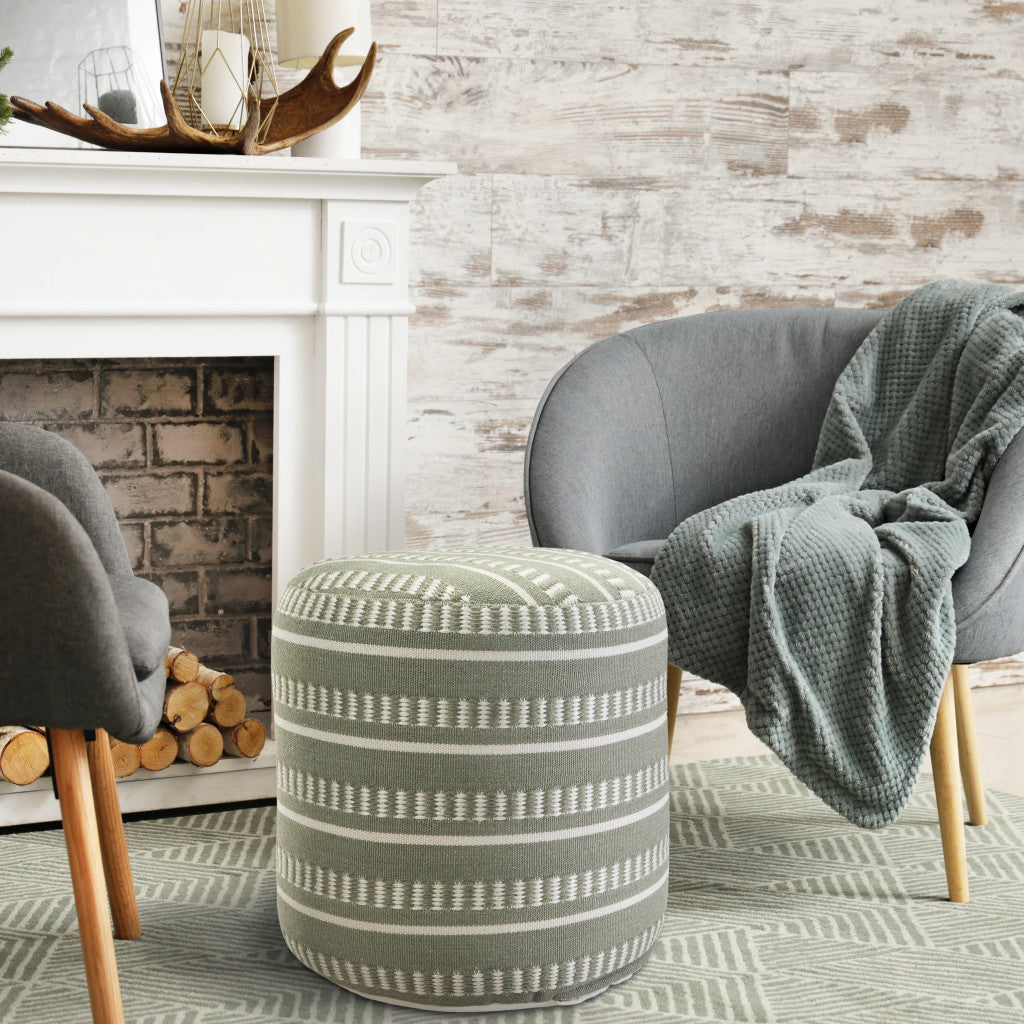 20" Brown Polyester Round Striped Indoor Outdoor Pouf Ottoman