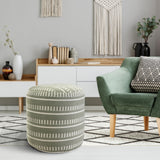 20" Green Polyester Round Striped Indoor Outdoor Pouf Ottoman