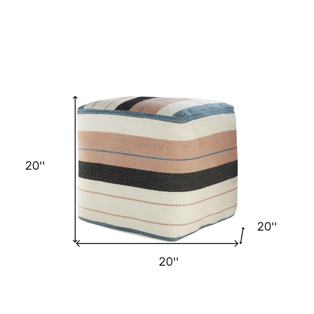 20" White Polyester Striped Indoor Outdoor Pouf Ottoman