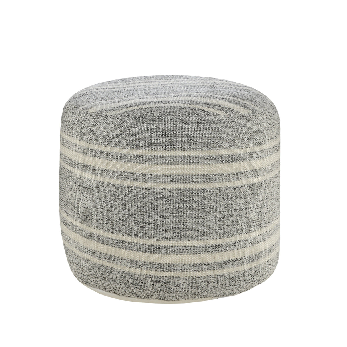 18" Gray Polyester Round Striped Indoor Outdoor Pouf Ottoman